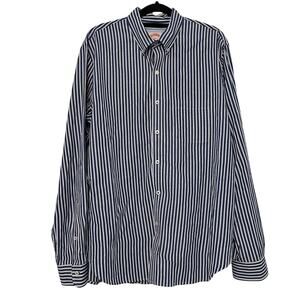 Brooks Brothers Mens Button Down Dress Shirt Blue White Striped Sz Large Preppy